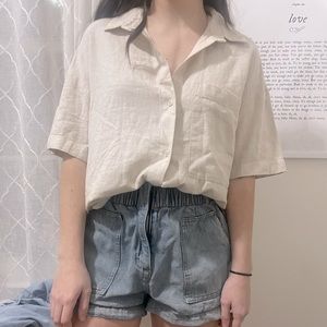 Abercrombie and fitch cream linen button up shirt